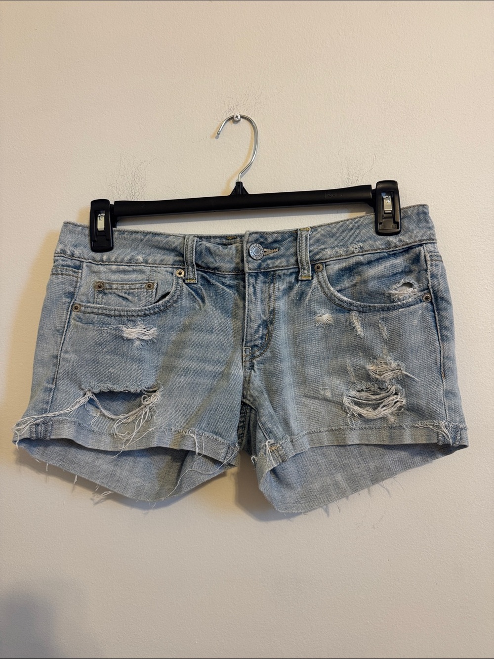 American Eagle Outfitters Light Blue Distressed Denim Shorts